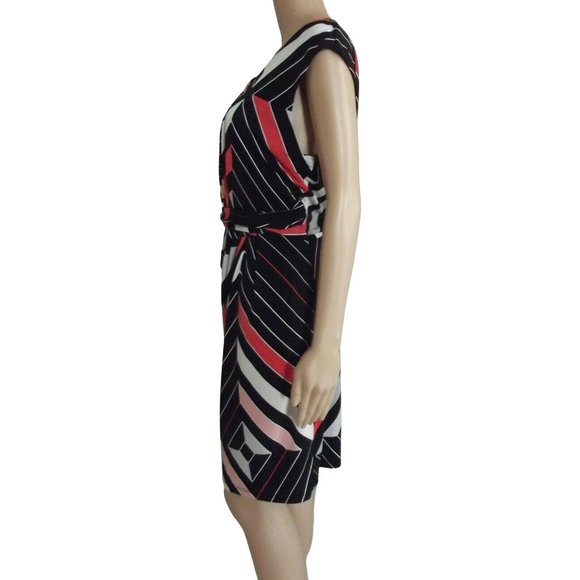 Women's Dress XL Black White Coral Orange Asymmetrical Neck Geo Print Polyester - Picture 4 of 8